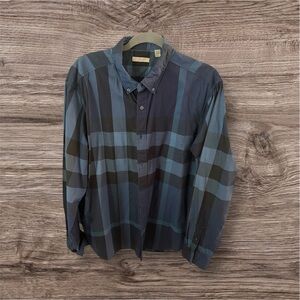Burberry Blue and Black Casual Button Down Shirt